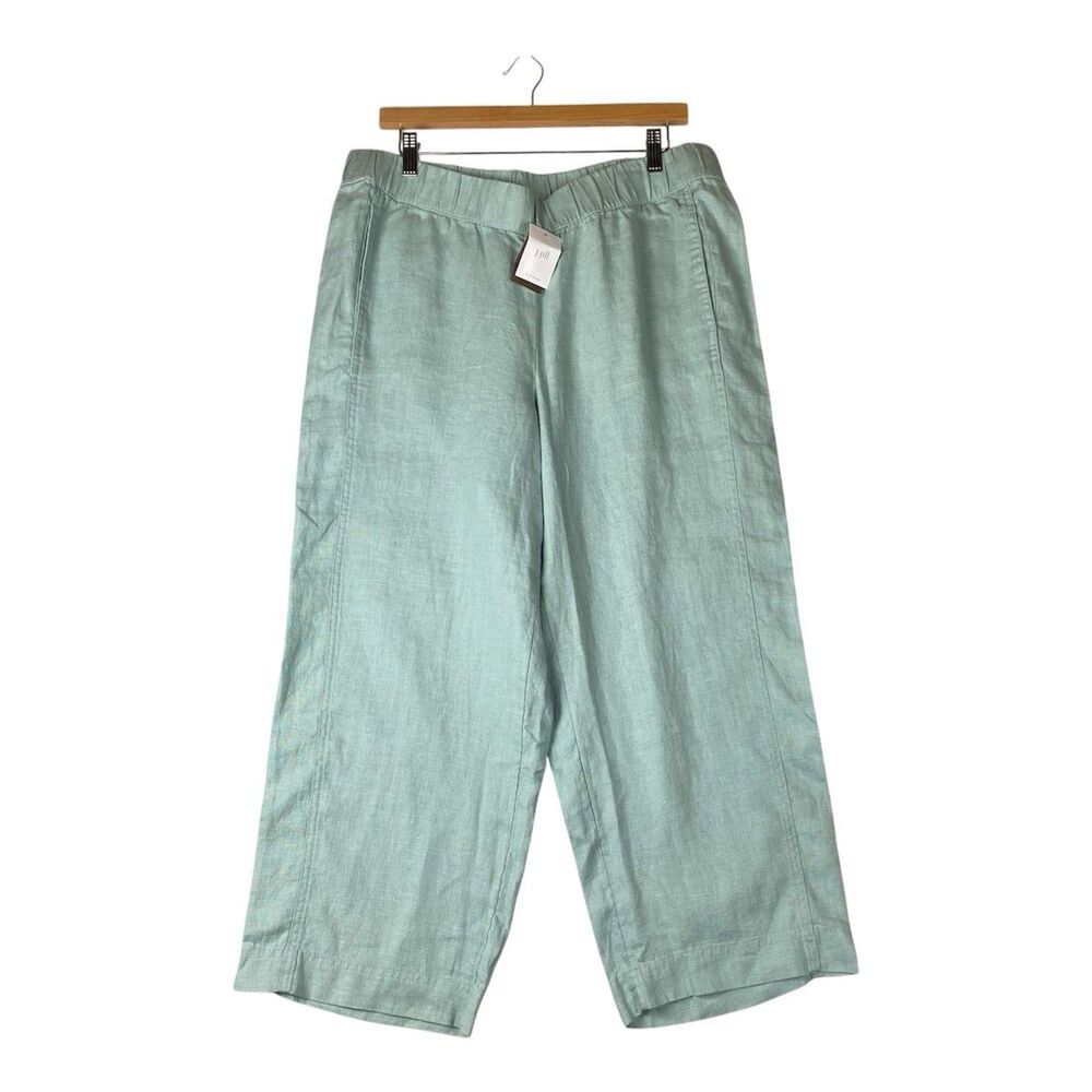J Jill Pure Jill Linen Wide Leg Cropped Pants Womens L Seafoam Green Pull On NWT